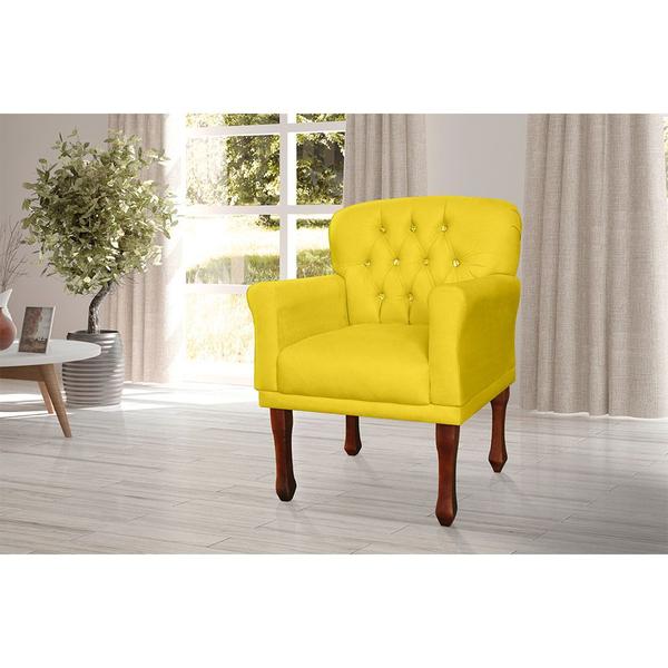 Imagem de Combo Poltrona Decorativa Anita Pés Luis XV Suede Amarelo - DS Estofados