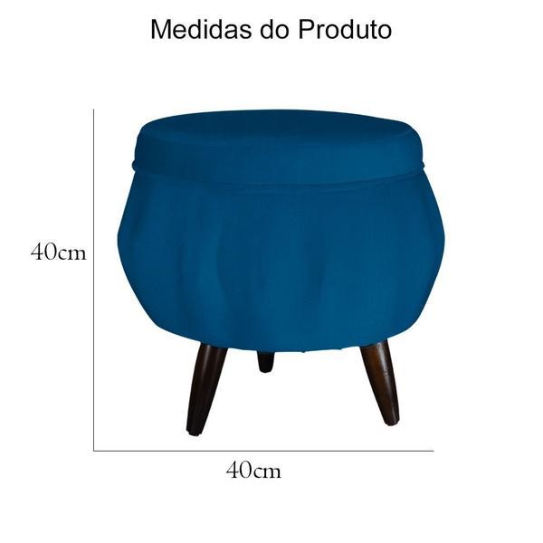 Imagem de Combo Poltrona Decorativa E Puff Para Recepção Pétala Suede Azul Royal - DL Decor