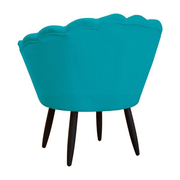 Imagem de Combo Poltrona Decorativa E Puff Para Recepção Pétala Suede Azul Turquesa - DL Decor