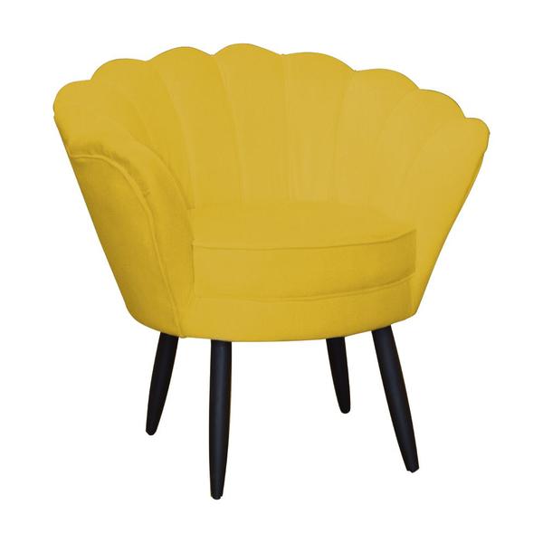 Imagem de Combo Poltrona Decorativa E Puff Para Recepção Pétala Suede Mostarda - DL Decor