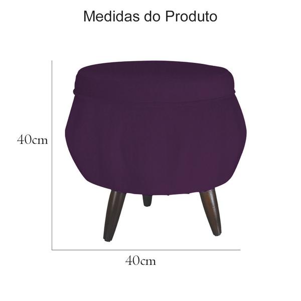 Imagem de Combo Poltrona Decorativa E Puff Para Recepção Pétala Suede Roxo - DL Decor