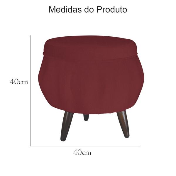 Imagem de Combo Poltrona Decorativa E Puff Para Recepção Pétala Suede Vermelho Bordo - DL Decor