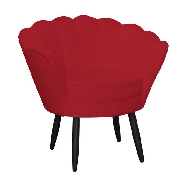 Imagem de Combo Poltrona Decorativa E Puff Para Recepção Pétala Suede Vermelho - DL Decor