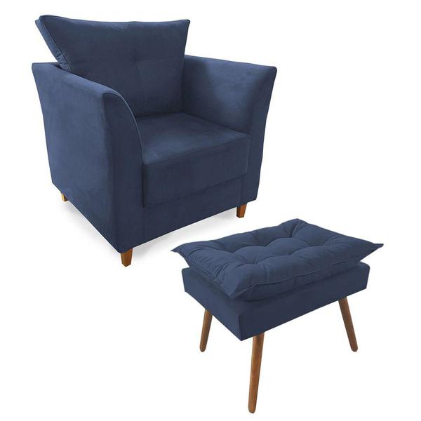 Imagem de Combo Poltrona Decorativa Isis Mais Puff Opalla Suede Azul Marinho - DS Estofados