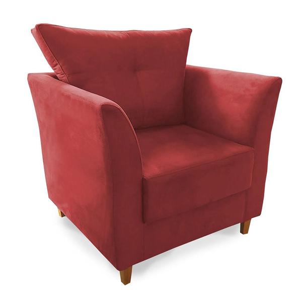 Imagem de Combo Poltrona Decorativa Isis Mais Puff Opalla Suede Vermelho - DS Estofados