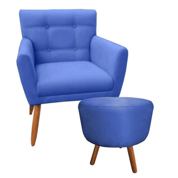 Imagem de Combo Poltrona Decorativa Onix Mais Puff Redondo Suede Azul Marinho - DS Estofados