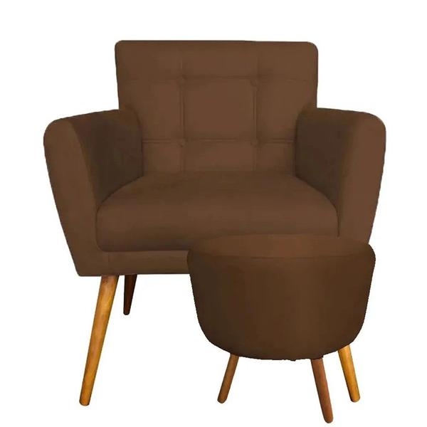 Imagem de Combo Poltrona Decorativa Onix Mais Puff Redondo Suede Marrom - DS Estofados