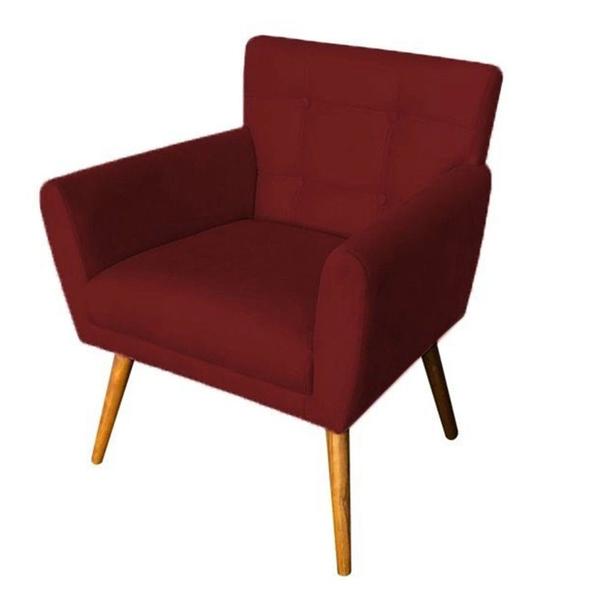 Imagem de Combo Poltrona Decorativa Onix Mais Puff Redondo Suede Vermelho - DS Estofados