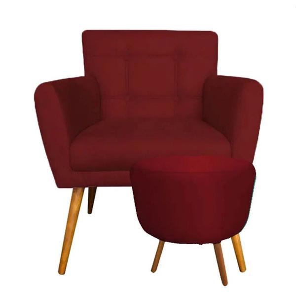 Imagem de Combo Poltrona Decorativa Onix Mais Puff Redondo Suede Vermelho - DS Estofados