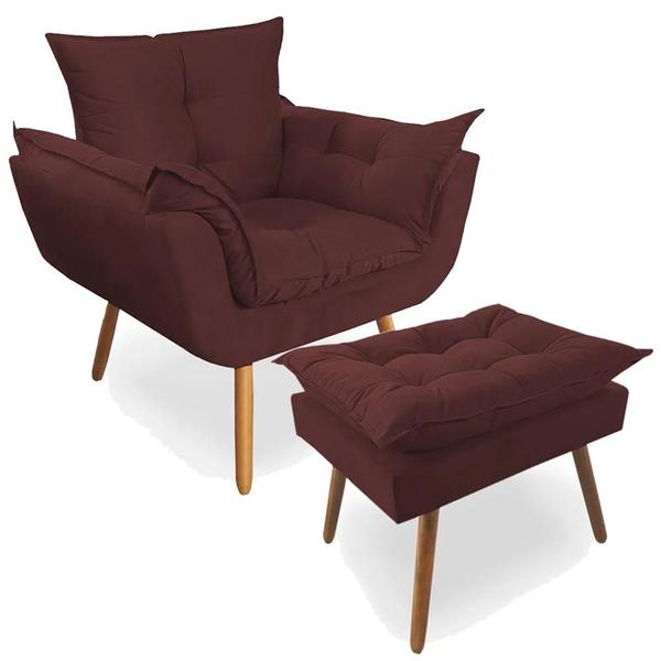 Imagem de Combo Poltrona Decorativa Opala Deluxe com Puff Suede Marsala