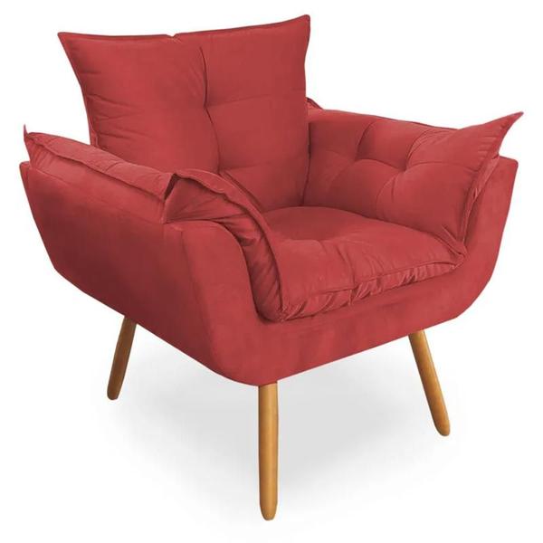 Imagem de Combo Poltrona Decorativa Opala Deluxe com Puff Suede Vermelho