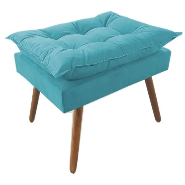 Imagem de Combo Poltrona Decorativa Opalla Mais Puff Pés Palito Suede Azul Turquesa - DS Estofados