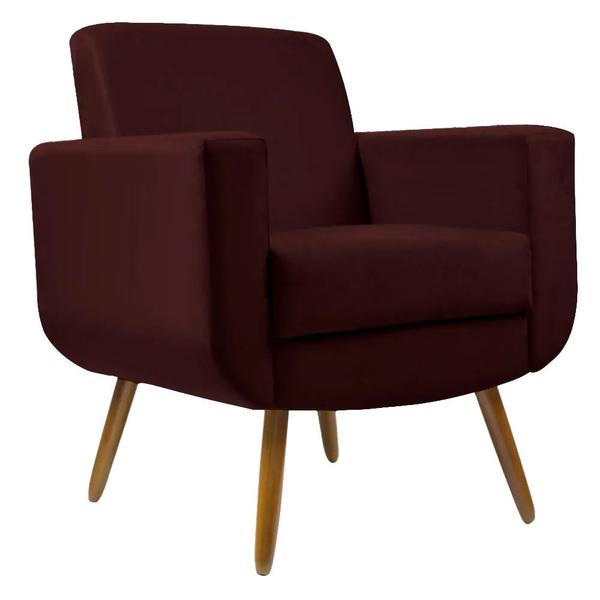 Imagem de Combo Poltrona para Sala de Estar Cristal com Puff Redondo Suede Marsala