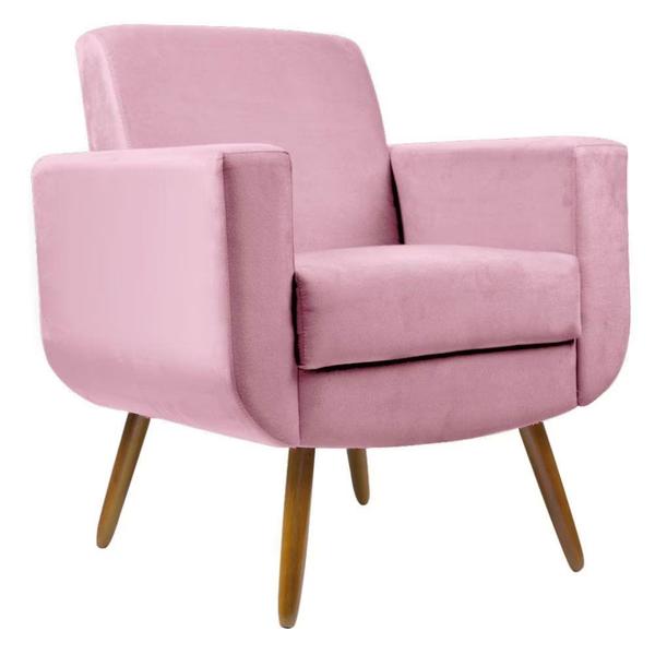 Imagem de Combo Poltrona para Sala de Estar Cristal com Puff Redondo Suede Rosa