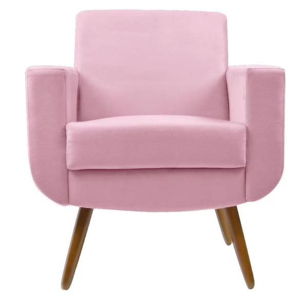 Imagem de Combo Poltrona para Sala de Estar Cristal com Puff Redondo Suede Rosa