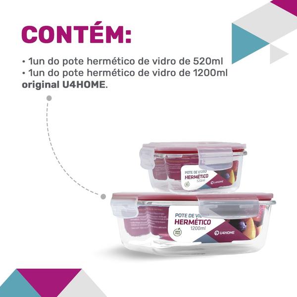 Imagem de Combo Potes Quadrados 520ml +1200ml