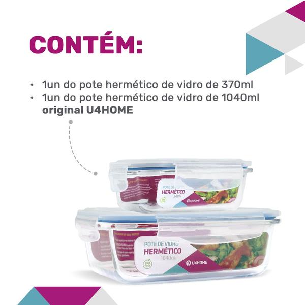 Imagem de Combo Potes Retangulares 370ml + 1040ml