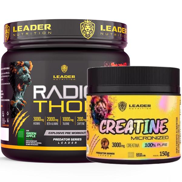 Imagem de Combo Pré Treino Radio Thor 300g + Creatina Pura 150g Creatine Micronized 150g - Leader Nutrition