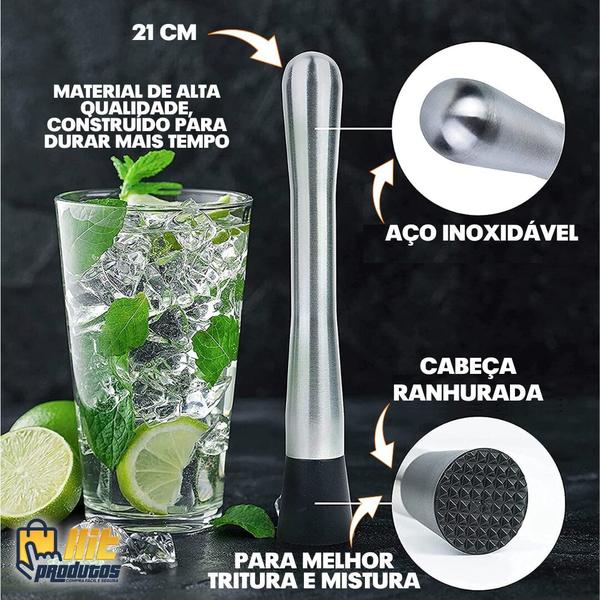 Imagem de Combo Profissional Coqueteleira 750ml 11 Itens Tudo Inox