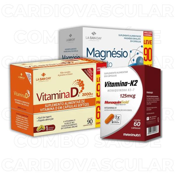 Imagem de Combo Saúde Cardiovascular - Magnésio Malato + Vitamina K2 + Vitamina D3