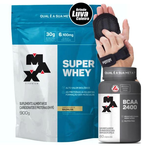 Imagem de Combo Super Whey Protein 900g + Bcaa 60 Caps + Luva Max Titanium