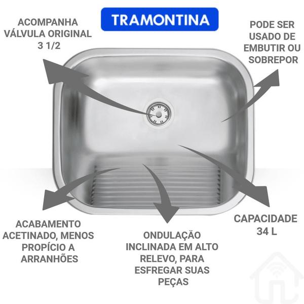 Imagem de Combo Tanque 50 Inox Tramontina 35L ACetinado + Cuba Cozinha Inox Tramontina 40x17 Acetinado