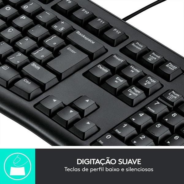 Imagem de Combo Teclado e Mouse Logitech com fio USB Resistente à Respingos e Layout ABNT2 - MK120  