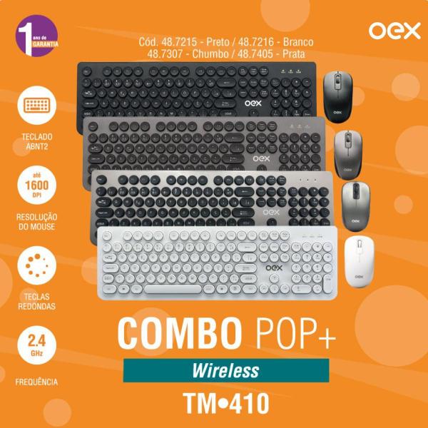 Imagem de Combo Teclado E Mouse Oex Tm410 Pop Sem Fio 1600 Dpi Cinza