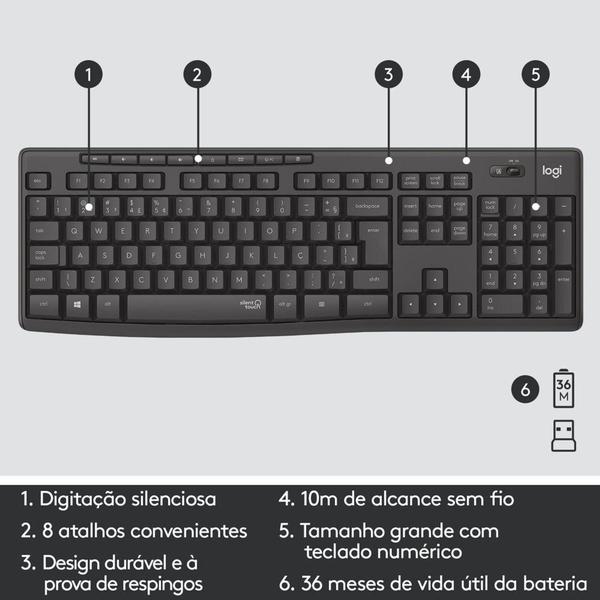 Imagem de Combo Teclado e Mouse sem fio Logitech MK295 c, Conexão USB,  920-009793