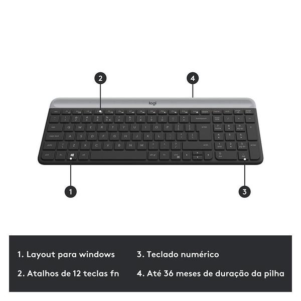 Imagem de Combo Teclado e Mouse sem fio Logitech MK470 com Design Slim, Digitação e Clique Silencioso, Mouse Ambidestro e Pilhas Inclusas - 920-009268