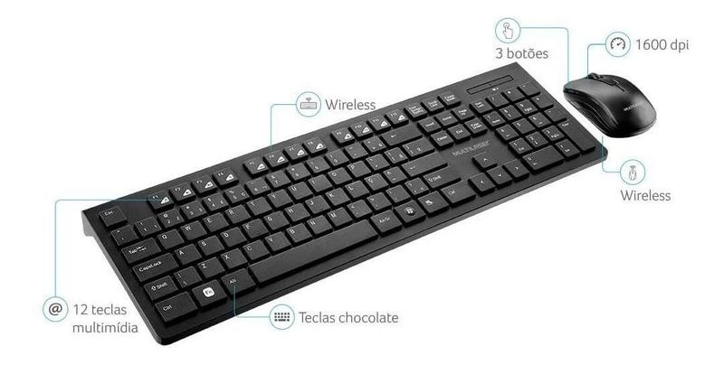 Imagem de Combo Teclado E Mouse Sem Fio Multilaser Slim Usb - Tc212 Cor Do Mouse Preto