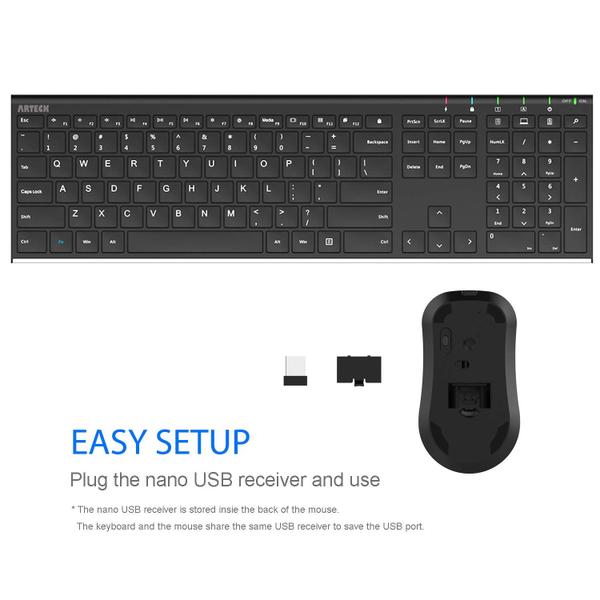 Imagem de Combo Teclado e Mouse sem fio Ultra Slim Ergonômico em Aço Inoxidável - Recarregável - PC Laptop - Windows.