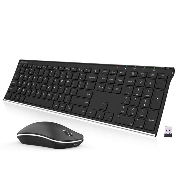 Imagem de Combo Teclado e Mouse sem fio Ultra Slim Ergonômico em Aço Inoxidável - Recarregável - PC Laptop - Windows.