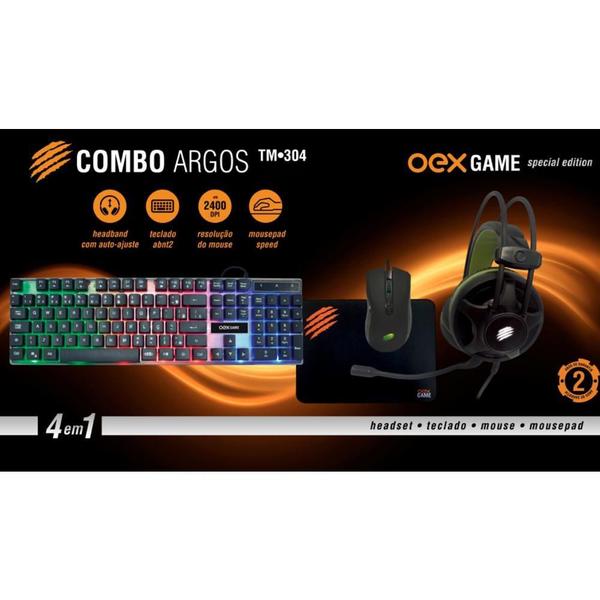 Imagem de Combo Teclado Mouse Mousepad Headphone Gamer Argos OEX Game