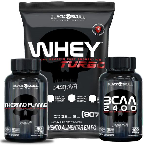 Imagem de Combo Whey 907g + Bcaa 100 Caps + Thermo 60 Caps Black Skull