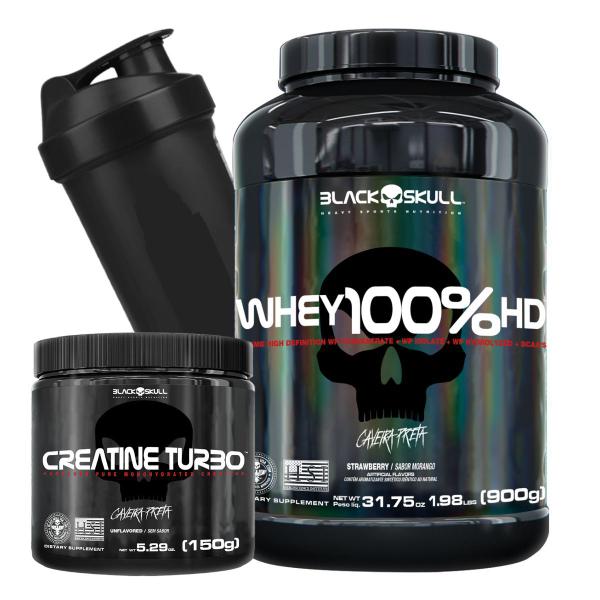 Imagem de Combo Whey Protein 100%HD Creatina Shaker Black Skull