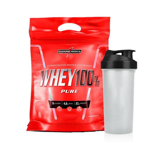 Imagem de Combo Whey Protein 100% Pure Nutri Concentrado Morango 900g Refil + Coqueteleira - Integralmédica 