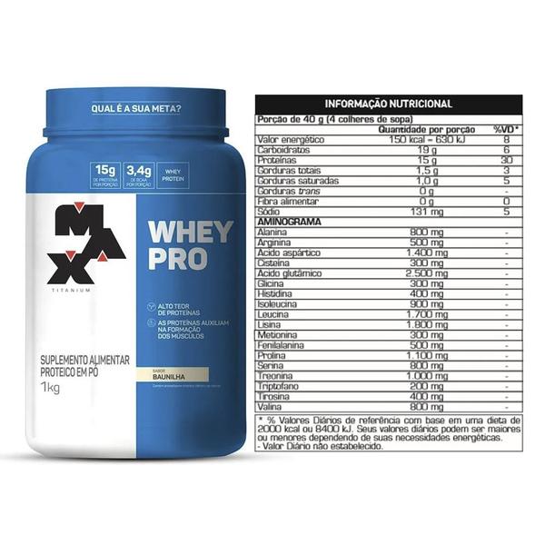 Combo Whey Protein 1kg, Creatina 120 Cápsulas e BCAA 60 Cápsulas - Max Titanium Imagem de Combo Whey Protein 1kg, Creatina 120 Cápsulas e BCAA 60 Cápsulas - Max Titanium