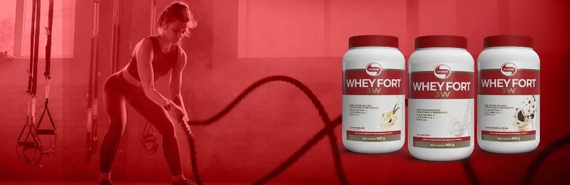 Imagem de Combo Whey Protein 3W Fort Pote de 900g Sabor Banana e Creatina (Creatine)de 300g - Vitafor