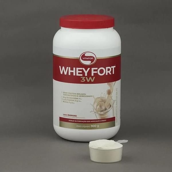 Imagem de Combo Whey Protein 3W Fort Pote de 900g Sabor Banana e Creatina (Creatine)de 300g - Vitafor