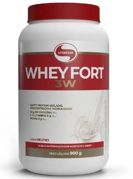 Imagem de Combo Whey Protein 3W Fort Pote de 900g Sabor Neutro e Creatina (Creatine) de 300g -Vitafor 