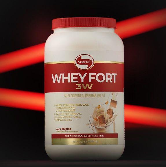 Imagem de Combo Whey Protein 3W Fort Pote de 900g Sabor Paçoca e Creatina (Creatine)de 300g -Vitafor 