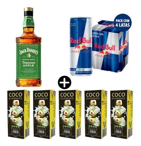 Imagem de Combo Whisky Jack Daniel's Maça + 4 Red Bull + Água de Coco