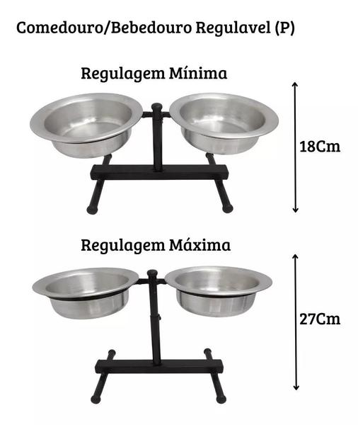 Imagem de Comedor Duplo Vasilha Cachorro Regulável Elevado Alumínio 1 Litro