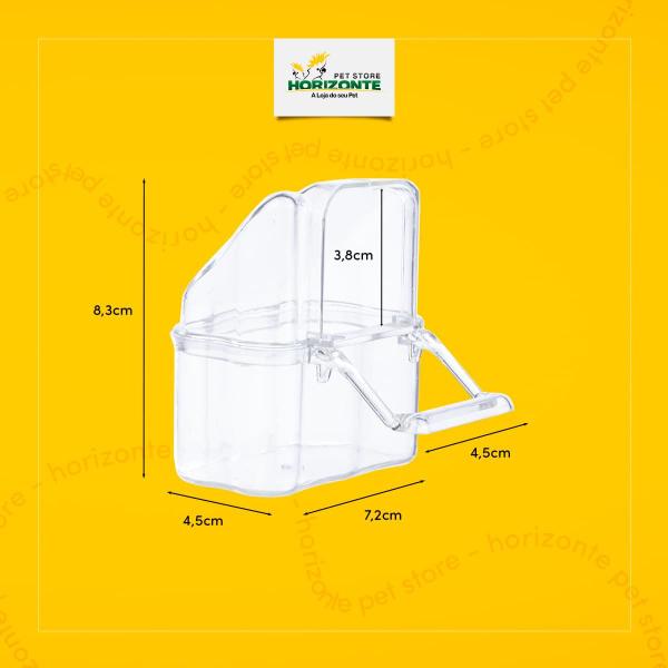 Imagem de Comedouro Anti Sujeira para Pássaros Transparente com Poleiro e Gancho Periquito Agapornis Calopsita