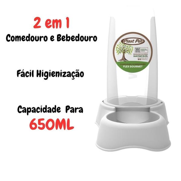 Comedouro Bebedouro Automático Flex Gourmet 650Ml Cinza - Plast Pet Imagem de Comedouro Bebedouro Automático Flex Gourmet 650Ml Cinza