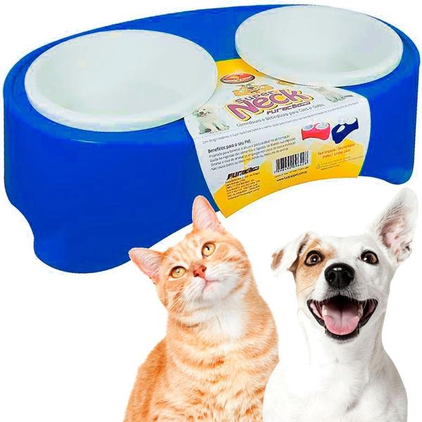 Imagem de Comedouro Bebedouro Elevado Cães E Gatos Super Neck Duplo Furacão Pet - AZUL