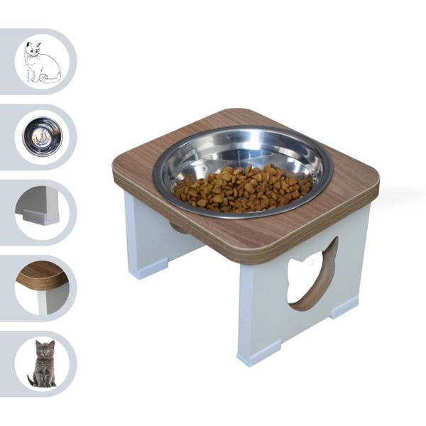 Imagem de Comedouro Bebedouro Gato Elevado Pet MDF - Inox