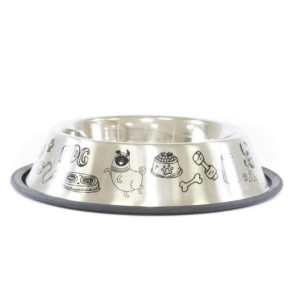 Imagem de Comedouro Cães E Gatos Inox Decorado Antiderrapante 710ml