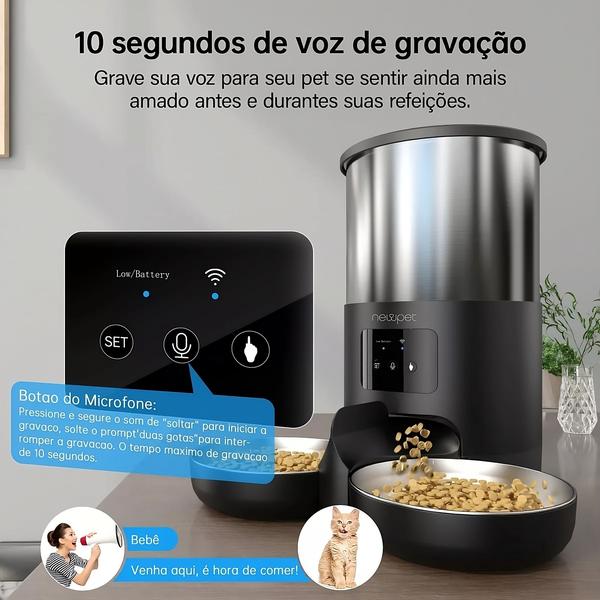 Imagem de Comedouro Duplo Alimentador Automático 5L Cães e Gatos Inteligente APP Com Comando De Voz E Temporizador